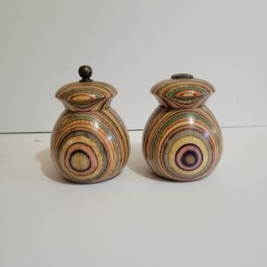 Mr. Dudley Striped Rainbow Design Wooden Salt And Pepper Shaker Set - MCM Design
